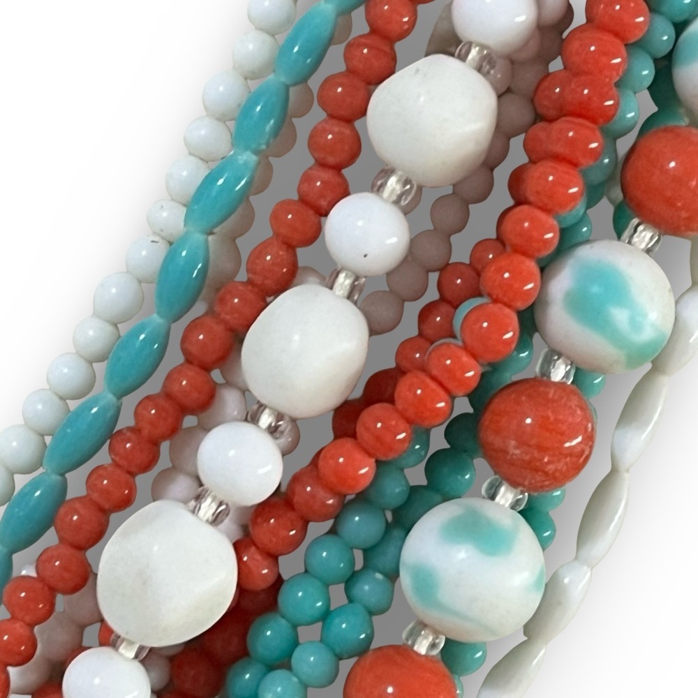 Multicolor Coral Beaded Necklace Marked Japan - Picture 3 of 7